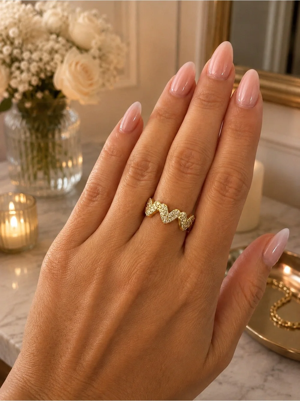 Gold and Light Pink Enamel Heart Jewelry Set
